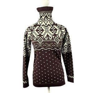 Sweaty Betty Top Sz small Fair Isle Base Layer Plum Purple Turtleneck Outdoor